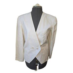 Vintage William Pearson‎ Womens White Linen Double-Breasted Blazer Medium